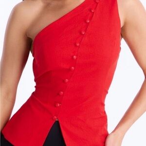 Fashion Nova Red One-Shoulder Button Detail Top